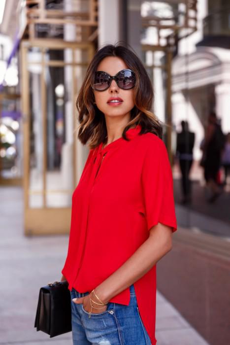 Как стильно носить красные блузки и рубашки летом и осенью 2018: 20 стильных идей | 4