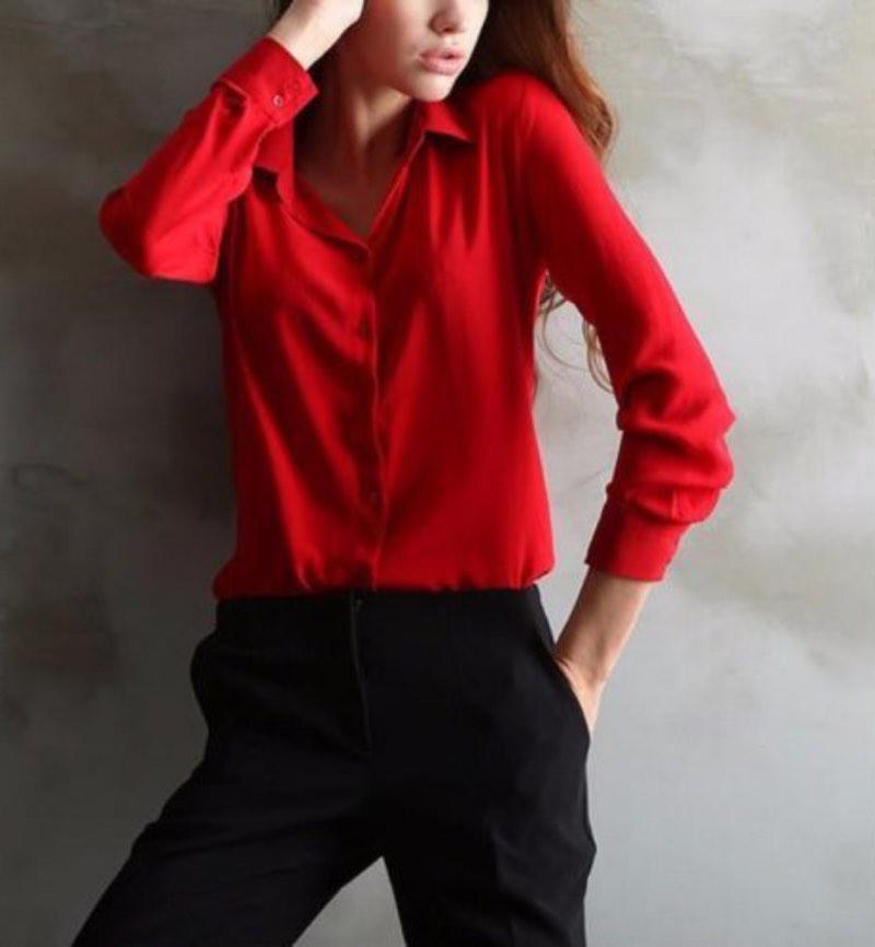 Как стильно носить красные блузки и рубашки летом и осенью 2018: 20 стильных идей | 7