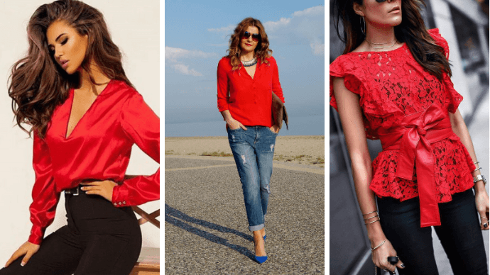 Как стильно носить красные блузки и рубашки летом и осенью 2018: 20 стильных идей | 125